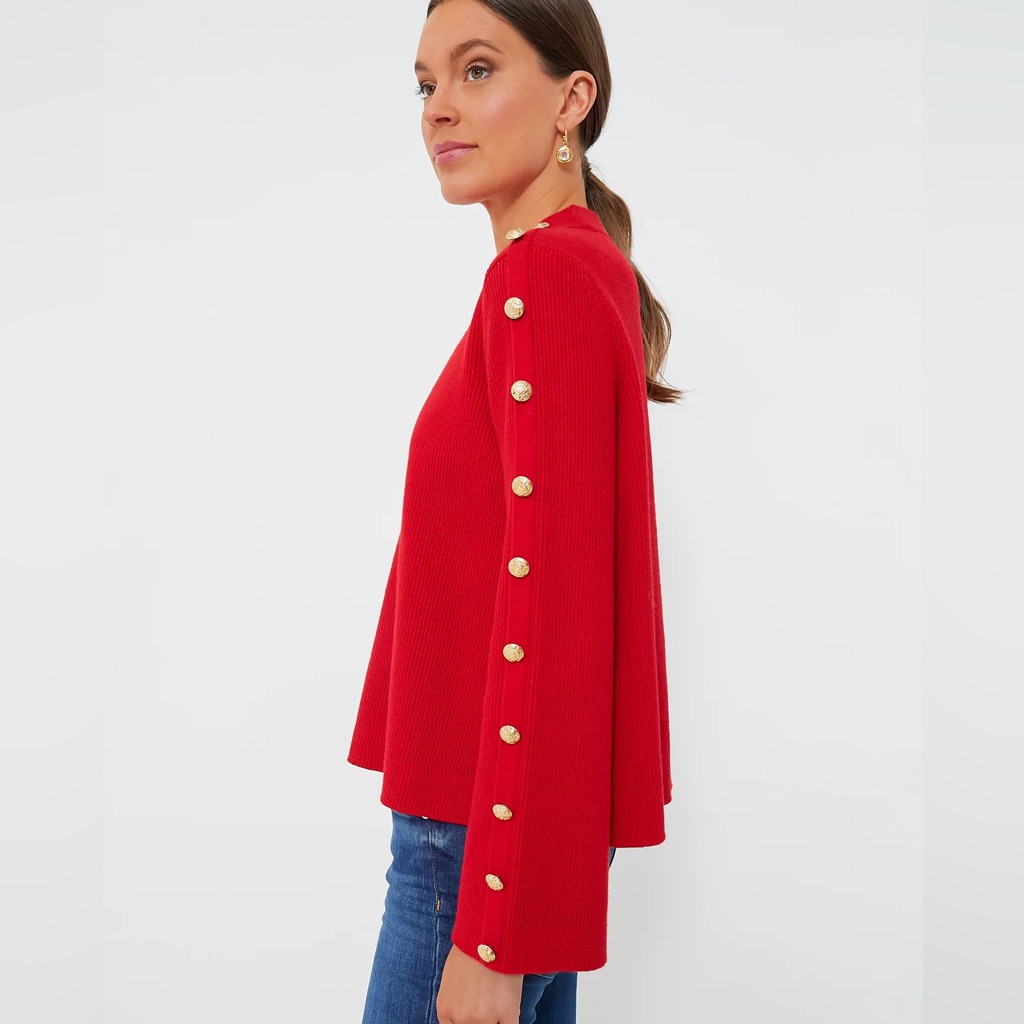Tuckernuck Noir Monroe Red Sweater With Gold Button Details
